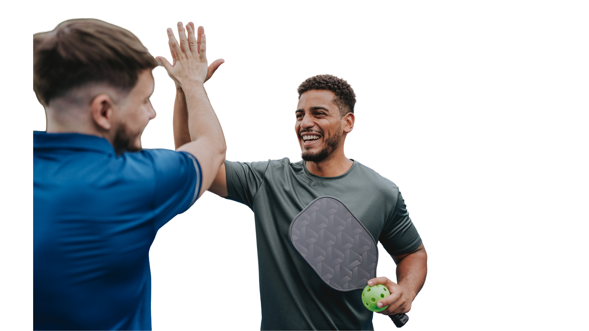 Two pickleball players celebrating with a high five